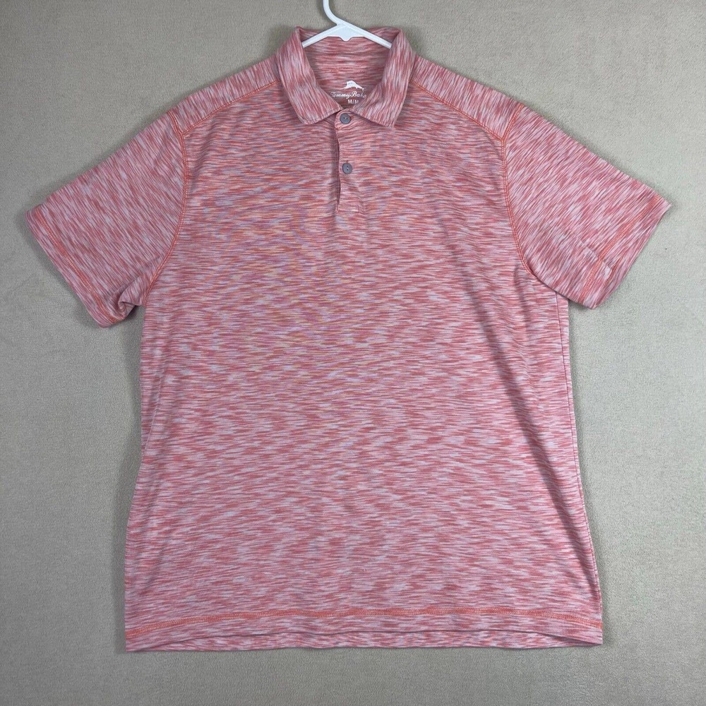 Tommy Bahama Mens M Red Space Dye Polo Golf‎ Shirt Embroidered Logo